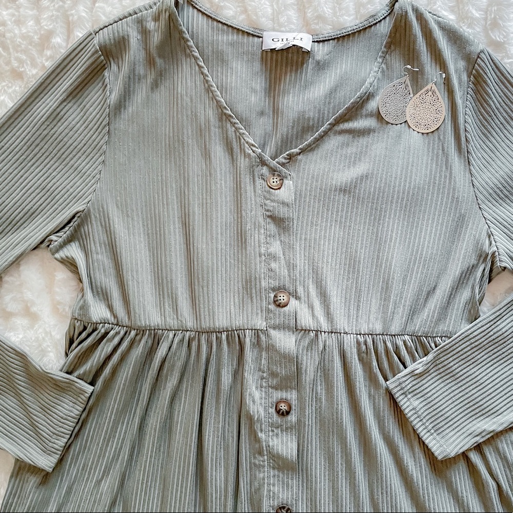 Plus Sage Button Down Ribbed Dress